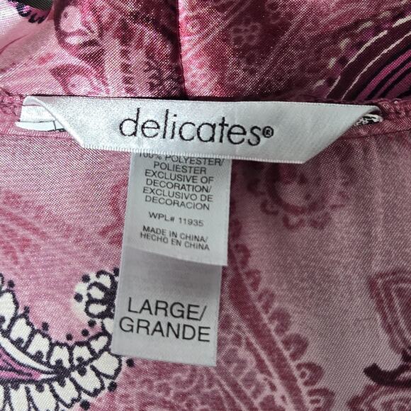 Delicates Pink Paisley Satin Robe & Chemise Set L/M Lace Trim Lingerie Romantic - Picture 11 of 11